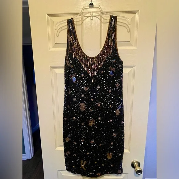 Together black silk beaded zodiac dress - Picture 1 of 9